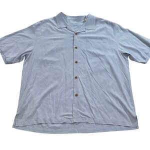 Tommy Bahama Original Fit Silk Button Down Shirt Blue Palm Tree Mens XL‎
